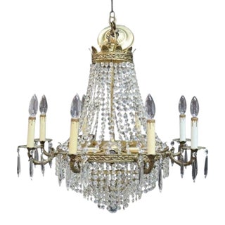 French Empire Style Crystal & Gilt Bronze “Crystal Basket” 8-Light Chandelier For Sale