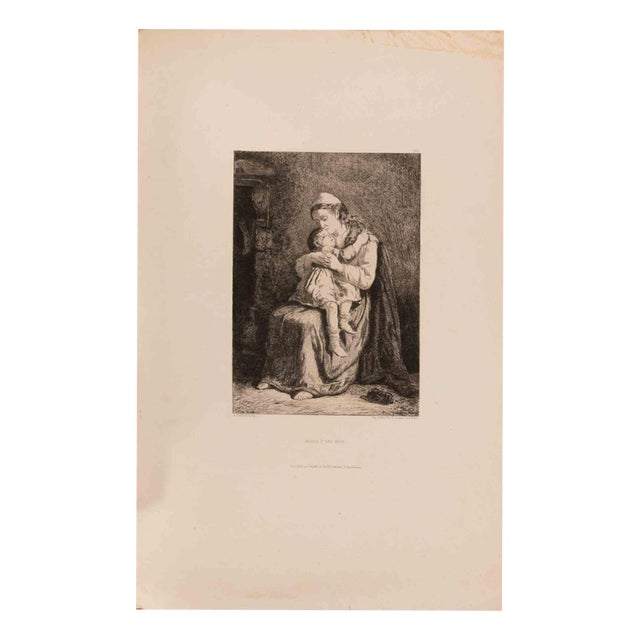 Amédée Guérard, A Mother's Kiss, 1800s, Etching For Sale