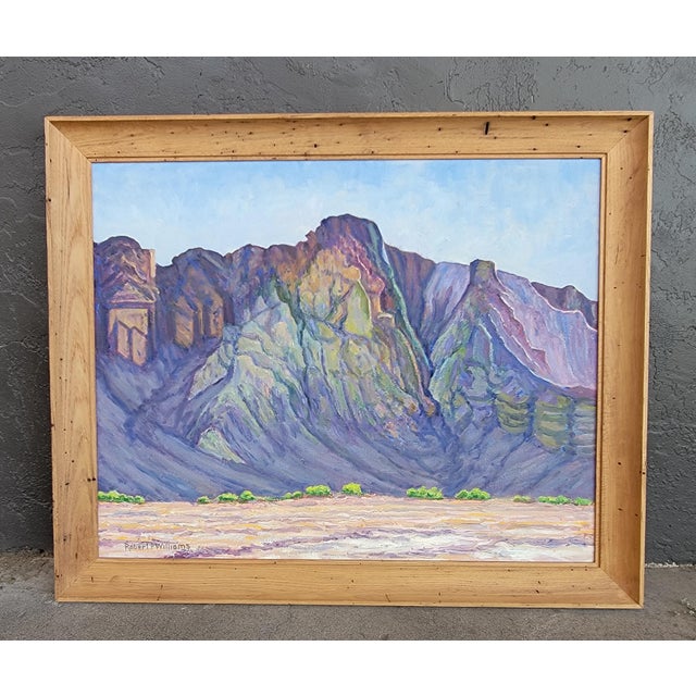 Robert Francis Williams mountain landscape painting on artist board. Circa. 1950's 24 inches high. 33.13 inches wide. 1.5...