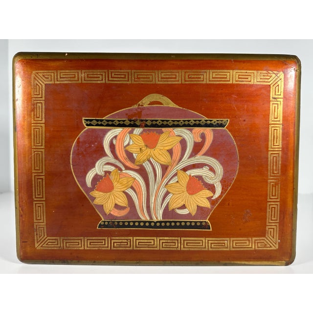 Art Nouveau Red Lacquered Floral Box for your consideration. The box measures approx. 9 1/2 inches long, 7 1/4 inches wide...