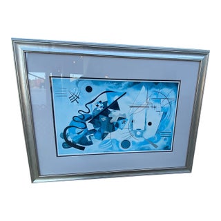 Oversized Framed Wassily Kandinsky "Untitled (Blue)" Abstract Print in Silver Gilt Frame For Sale