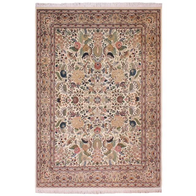 Beauttiful Floral Nagi Pak-Persian Ivory/Ivory Wool Rug - 9'1'' X 12'2'' For Sale - Image 9 of 9