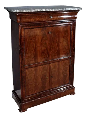 Small Secretary in Burl Mahogany Veneer, Early 19th Century