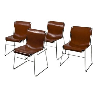 Vintage Italian Chrome and Leather Chairs, 1970s, Set of 4 For Sale