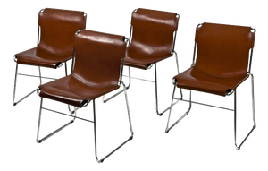 Vintage Italian Chrome and Leather Chairs, 1970s, Set of 4