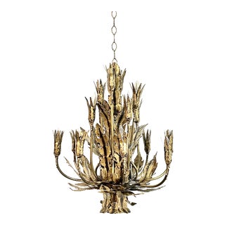 Mid Century Modern Brutalist Brass Chandelier by Tom Greene For Sale