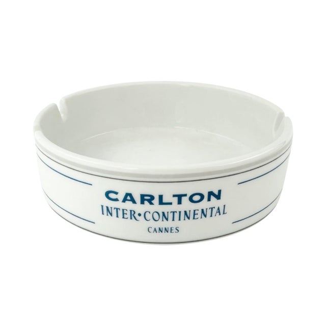 Mid-Century Modern Vintage Carlton InterContinental Cannes France Porcelain Ashtray French Riviera For Sale - Image 3 of 10