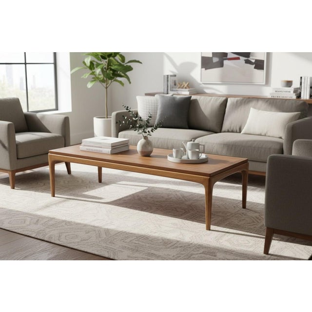 This elegant Mid-Century Modern coffee table showcases the clean lines, understated sophistication, and timeless...