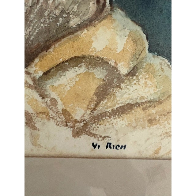 Vintage Watercolor Portrait of Old Man With Beard Original & Signed Gilded Wood Frame For Sale - Image 9 of 15