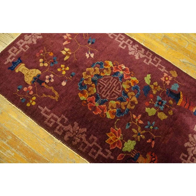 Purple Lofty Purple Ground Color With Bits of Chinese Ornament Floral Design Antique Art Deco Rug For Sale - Image 8 of 9