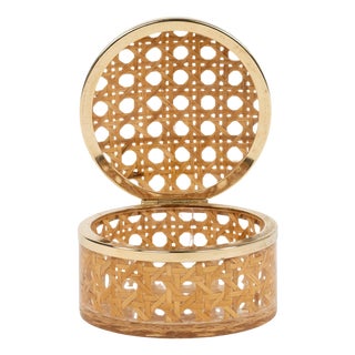 Mid-Century Box in Rattan and Brass from Christian Dior, 1970s For Sale