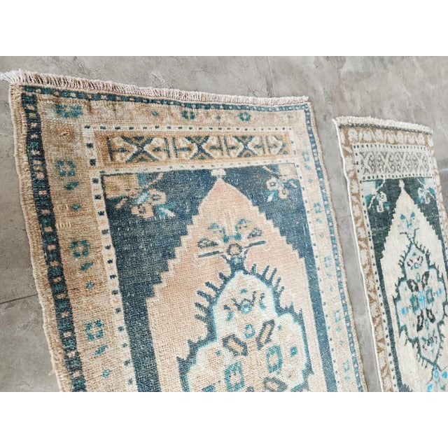 Sand Set of Two Distressed Turkish Small Rug - a Pair Ethnic For Sale - Image 8 of 9