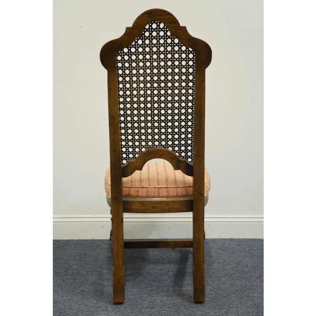 Set of 7 Antique Vintage Solid Walnut Rustic European Style Cane Back Dining Side Chairs For Sale - Image 9 of 13