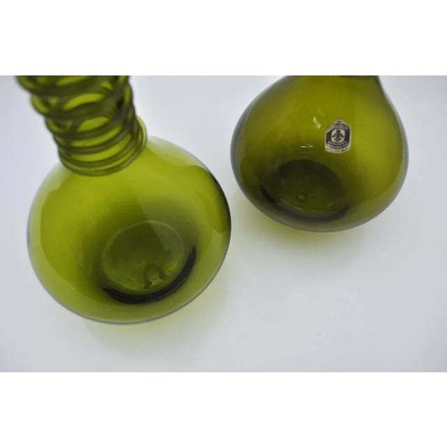 Green Decanter or Vase with Attached Glass Wire by Jacob E. Bang for Holmegaard, Denmark, Set of 2 For Sale - Image 6 of 13