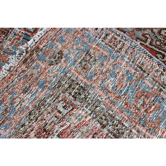 Distressed Antique Persian Karadjeh Rug With Geometric Medallions and Accents For Sale - Image 12 of 13