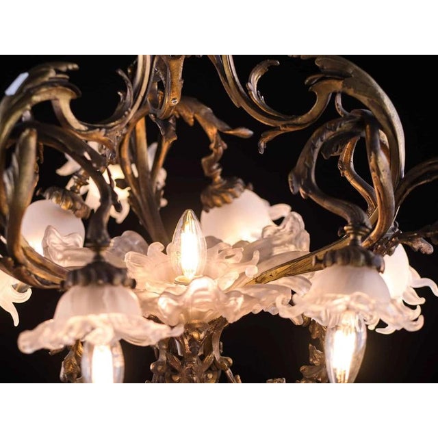 Art Nouveau Chandelier in Bronze and Glass For Sale - Image 6 of 7