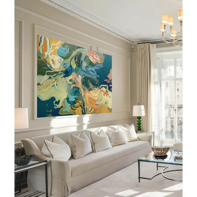 This oversized oil and mixed media painting on canvas by Susan Foley was inspired by the artist's love of nature. The...