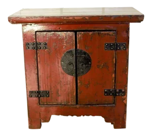 Antique Red Lacquer Kang Storage Cabinet Box