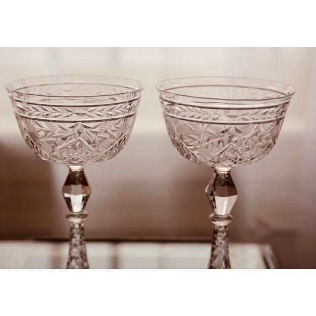 Spectacular Pair of Libbey Rock Sharpe Marina Pattern Champagne Glasses For Sale - Image 10 of 12
