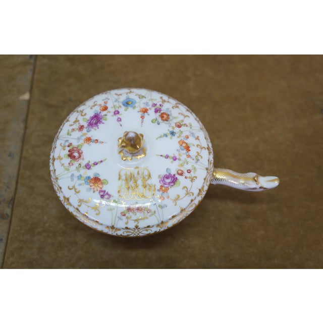 Antique Dresden Covered Footed Turtle Soup Bowl Compote 5" For Sale - Image 11 of 17