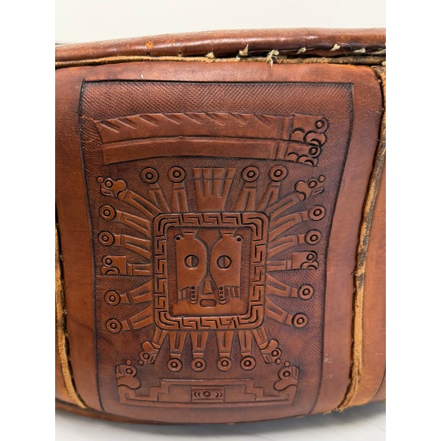 Vintage Peruvian Hand-Tooled Leather Ottoman For Sale In Raleigh - Image 6 of 17