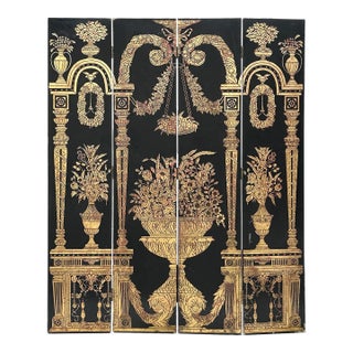 Chinese Black Base Golden Vases Pedestal Theme Floor Screen Divider For Sale