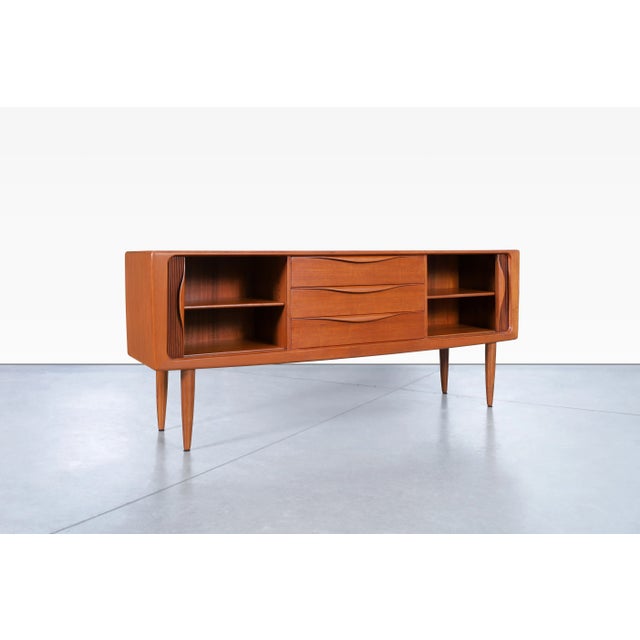 1960s Danish Modern Teak Tambour Door Credenza For Sale - Image 4 of 12