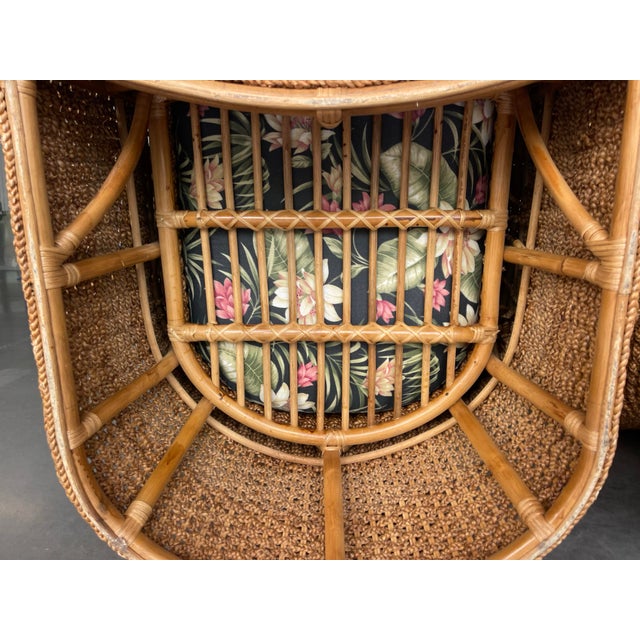Vintage Sculptural Braided Rattan Lounge Armchairs in Tropical Upholstery, Pair For Sale - Image 11 of 12