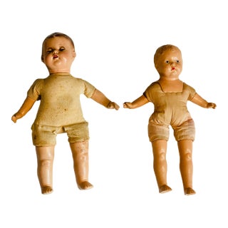 Two Antique Dolls Toys Composite With Tag Body For Sale