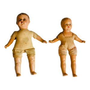 Two Antique Dolls Toys Composite With Tag Body