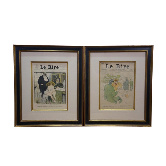 Victorian 4 Antique Le Rire French Belle Epoque Satirical Comic Journal Framed Art 20" For Sale - Image 3 of 18