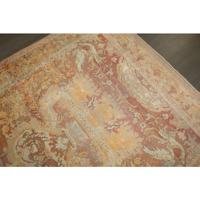 Traditional 19th Century Antique Zabihi Collection Square Agra Pictorial Animal Rug For Sale - Image 3 of 10