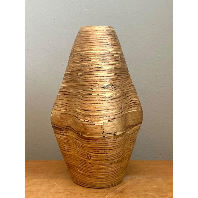 Vintage Textured Wood Decorative Vase For Sale - Image 9 of 14