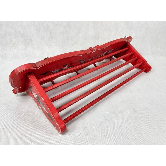 1960s Austrian Hand-Painted Carved Wall Coat Rack, 1960s For Sale - Image 5 of 14