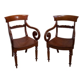Regency Mahogany Saddle Seat Armchairs - A Pair For Sale