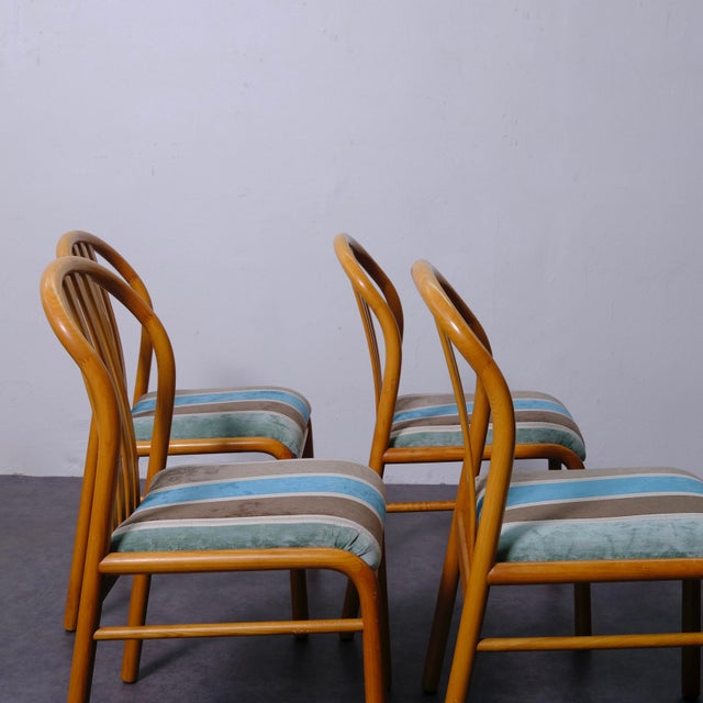 1970s Vintage Wooden and Fabric Chairs, 1970s, Set of 4 For Sale - Image 5 of 17