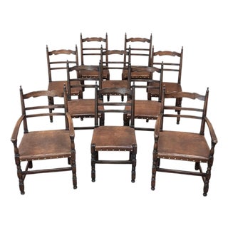 Set of Ten Country French Oak Dining Chairs in the Louis XIII Style, Includes 2 Armchairs For Sale