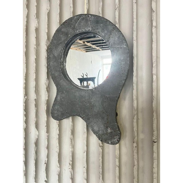 Rustic Vintage French Folk Art Cladded Zinc Mirror, 1960s For Sale - Image 3 of 6