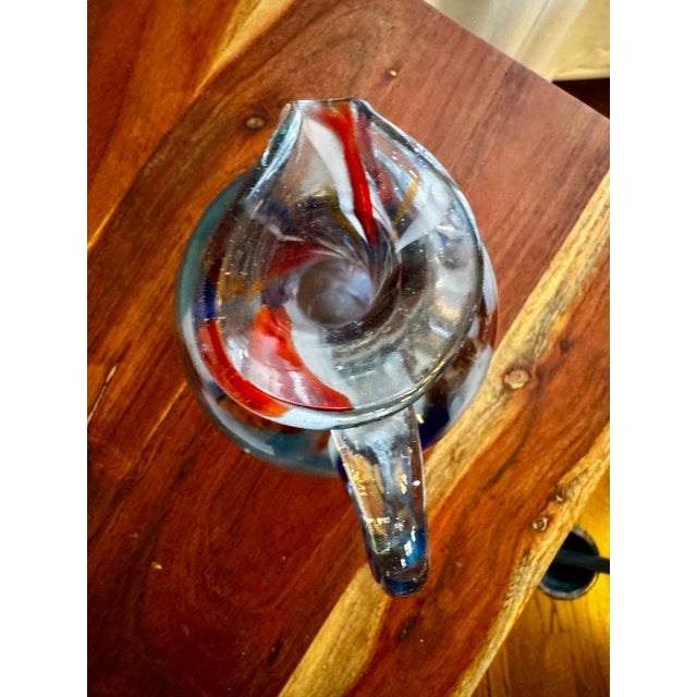 Glass Late 20th Century Hand Blown Studio Art Glass Pitcher With Abstract Color Inclusions For Sale - Image 7 of 7