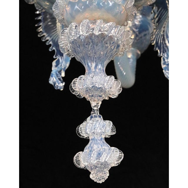 Vintage Opaline Glass Five Arm Murano Style Chandelier For Sale - Image 11 of 12