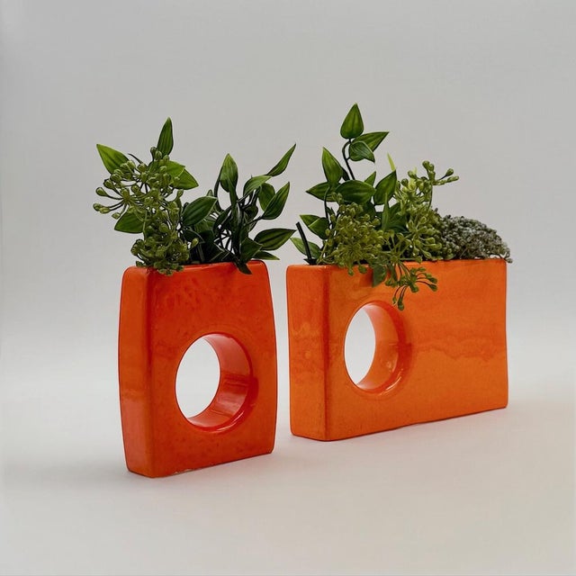 Space Age Sculptural Orange Glazed Ceramic Pieces, 1970s, Set of 2 For Sale - Image 12 of 18