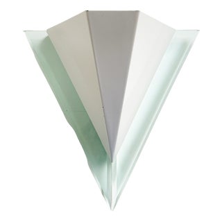 Vintage Postmodern Acrylic and Metal White Triangular Wall Lamp by Happy Light, 1980s For Sale