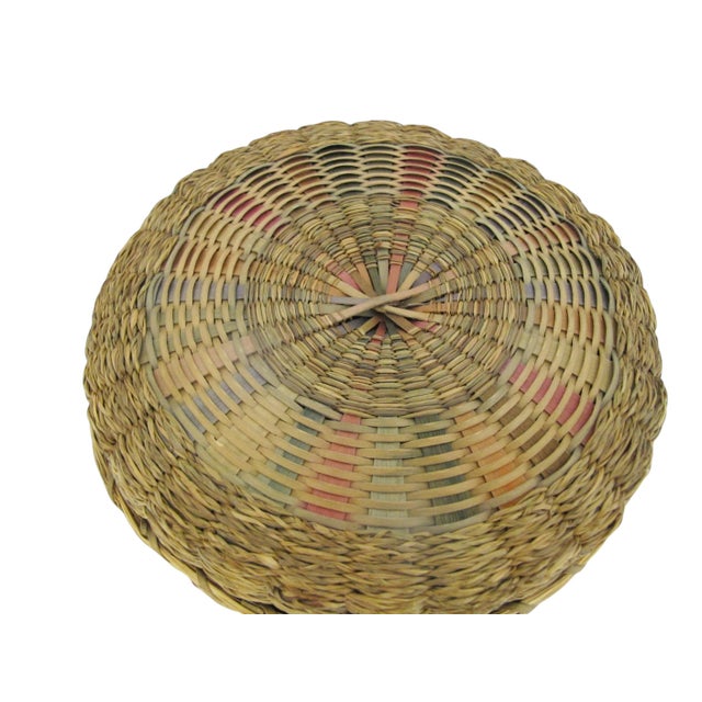 Iroquois Native Sweetgrass & Ash Splint Checkered Rim Round Basket With Lid For Sale - Image 12 of 13