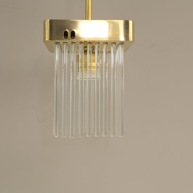 Gold Brass Hanging Lamp with Glass Rods, Italy, 1960s For Sale - Image 8 of 12