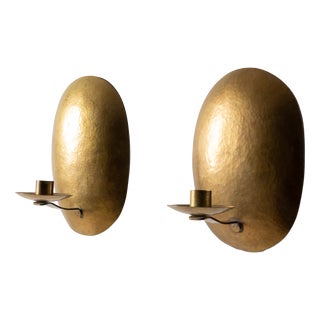 Mid-Century Brass Oval Wall Candelabras, Sweden, 1950s, Set of 2 For Sale
