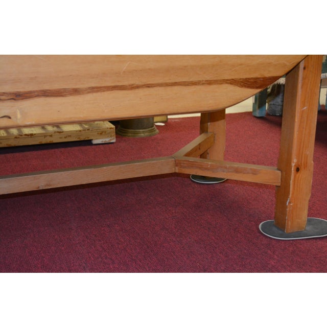 Vintage Heavy Pine Wood Irish Wake Table Drop Leaf Long Oval Dining Kitchen Farmhouse Work For Sale - Image 6 of 13