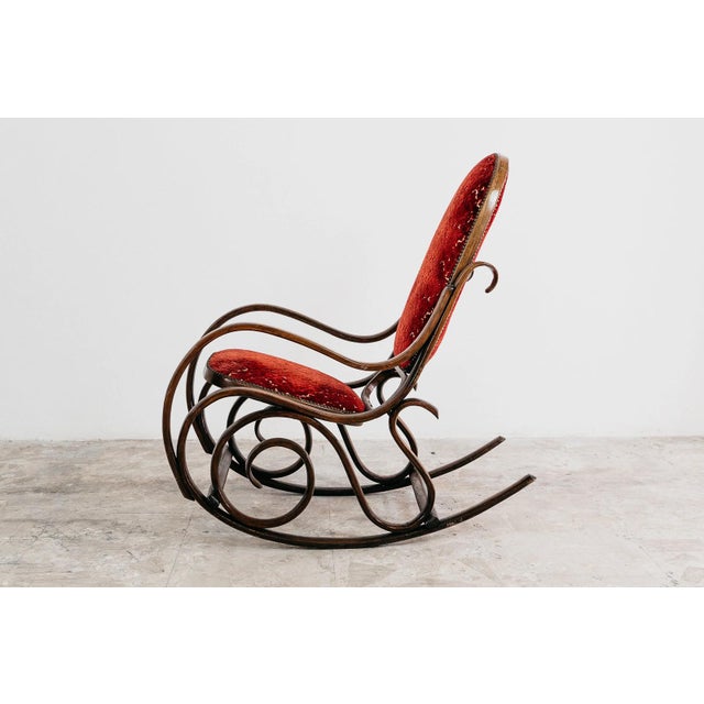 Vintage Bentwood and Red Velvet Rocking Chair, 1950s For Sale - Image 3 of 10
