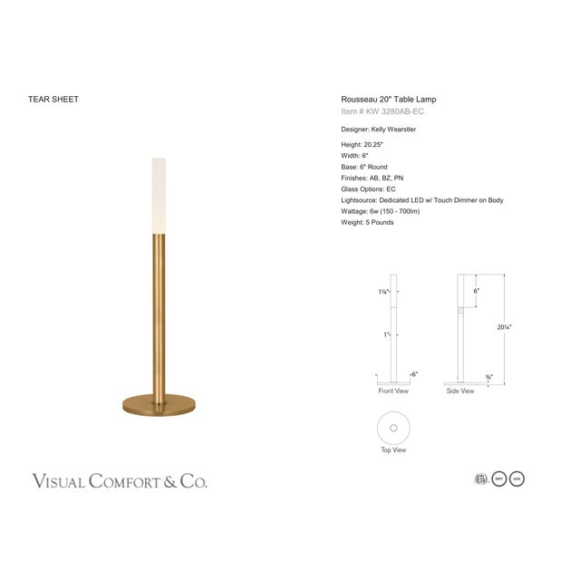 Kelly Wearstler by Visual Comfort Signature Rousseau 20" Table Lamp in Antique-Burnished Brass with Etched Crystal...
