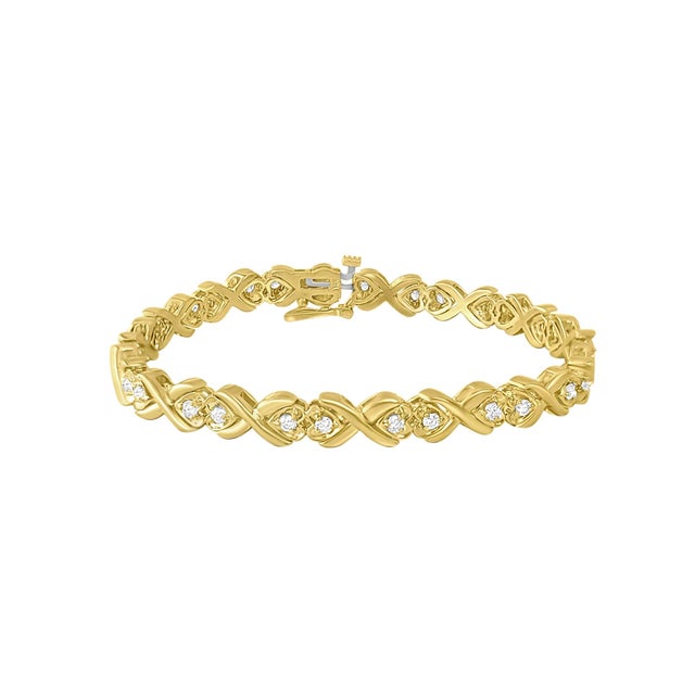 Contemporary Double Heart Linked Diamond Tennis Bracelets 1.25cttw 14k Yellow Gold For Sale - Image 3 of 7