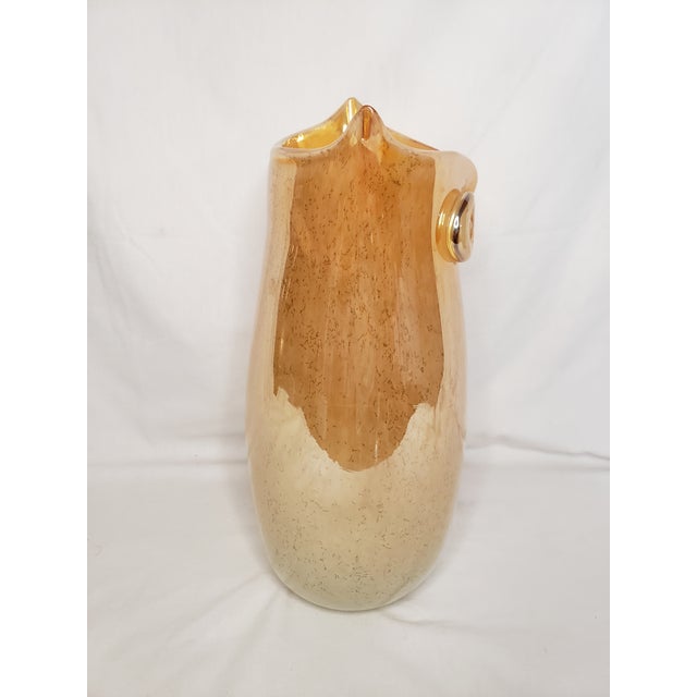 Large Vintage Art Deco Style HandBlown Glass Owl Vase in Marigold